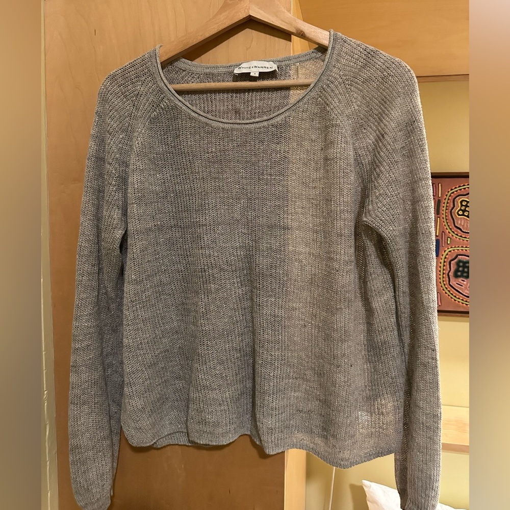 White + Warren Light Gray Linen Sweater
